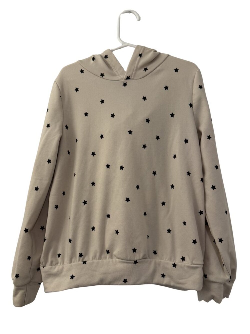 Emma & Elsa Star Print Hoodie Girls Size 10/12 Tan Black Cozy Modern Pullover